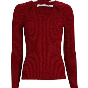 Brand new Wynn Hamlyn long- sleeve, red Loop Neck Rib Knit Intermix sweater.